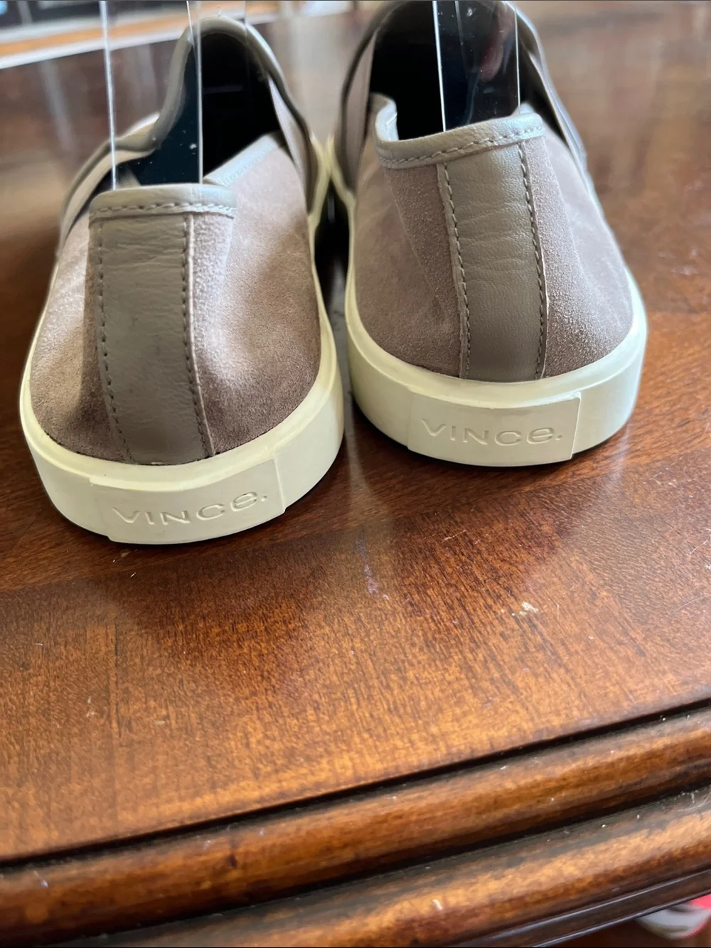 Vince Suede Slip-On Loafers in Taupe with White Sole
